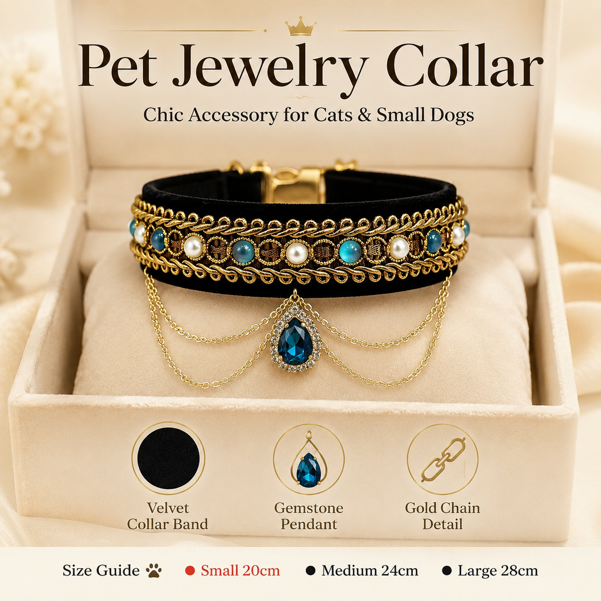 Blue Teardrop Velvet Pet Choker — view 8