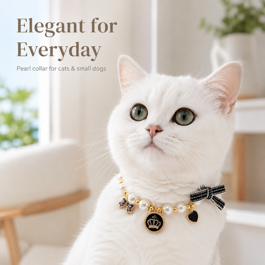 Ivory Pearl Bow & Crown Pet Necklace — view 2