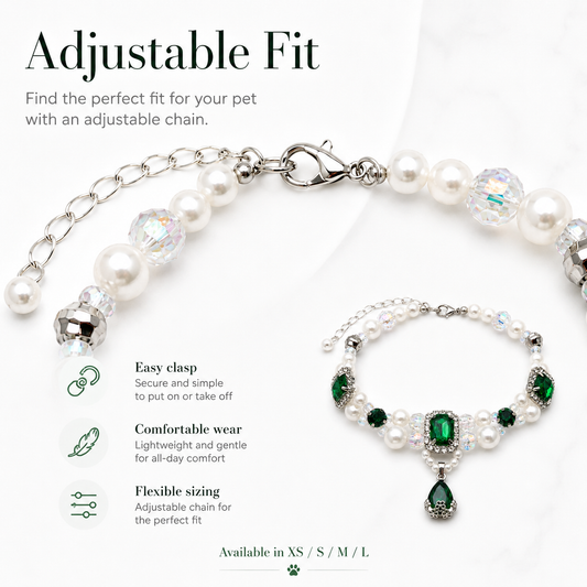 Emerald Pearl & Crystal Pet Necklace — view 2