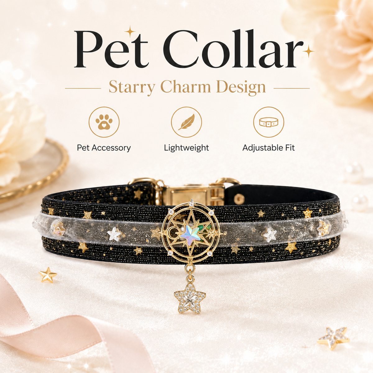 Black Star Velvet Pet Choker — view 5