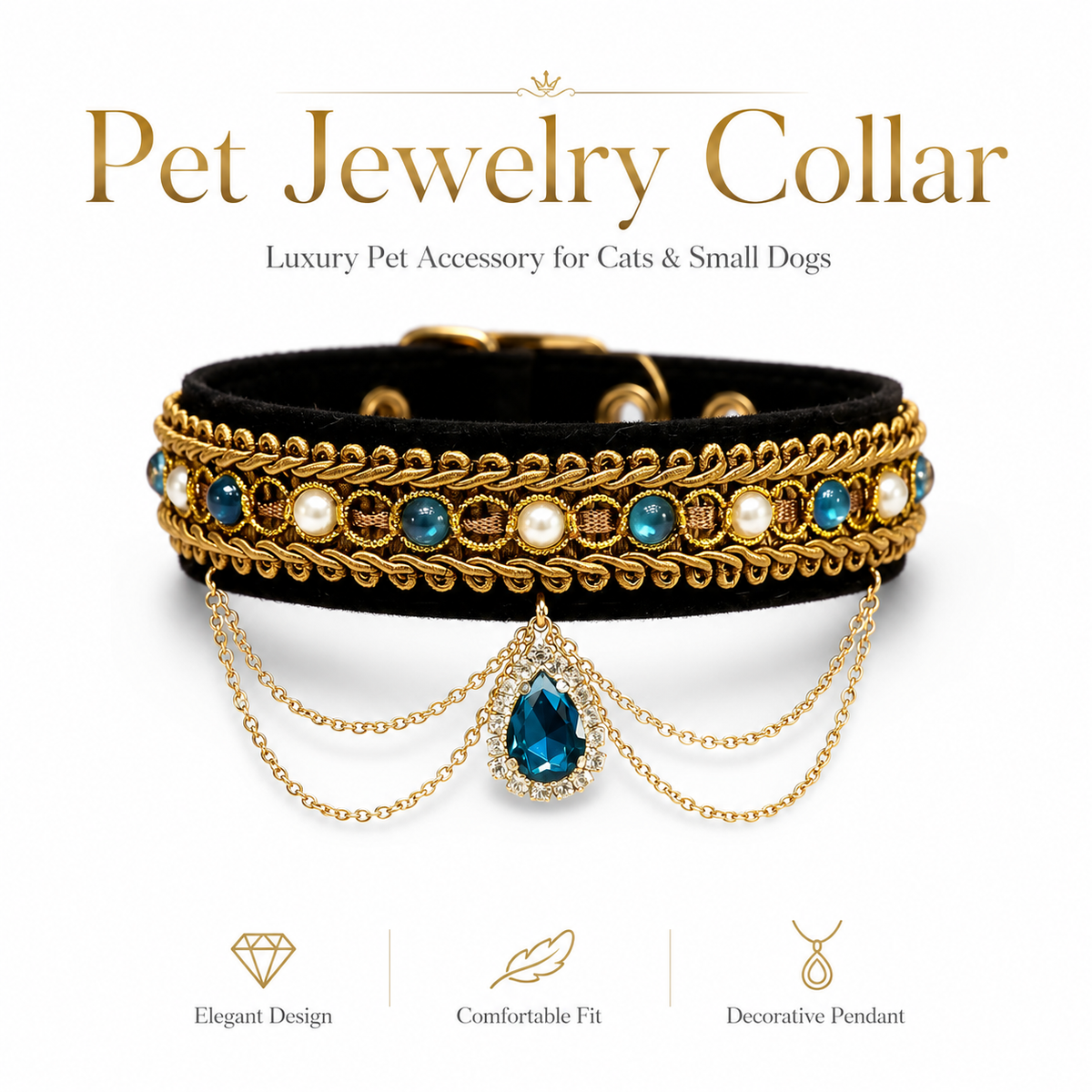 Blue Teardrop Velvet Pet Choker — view 1