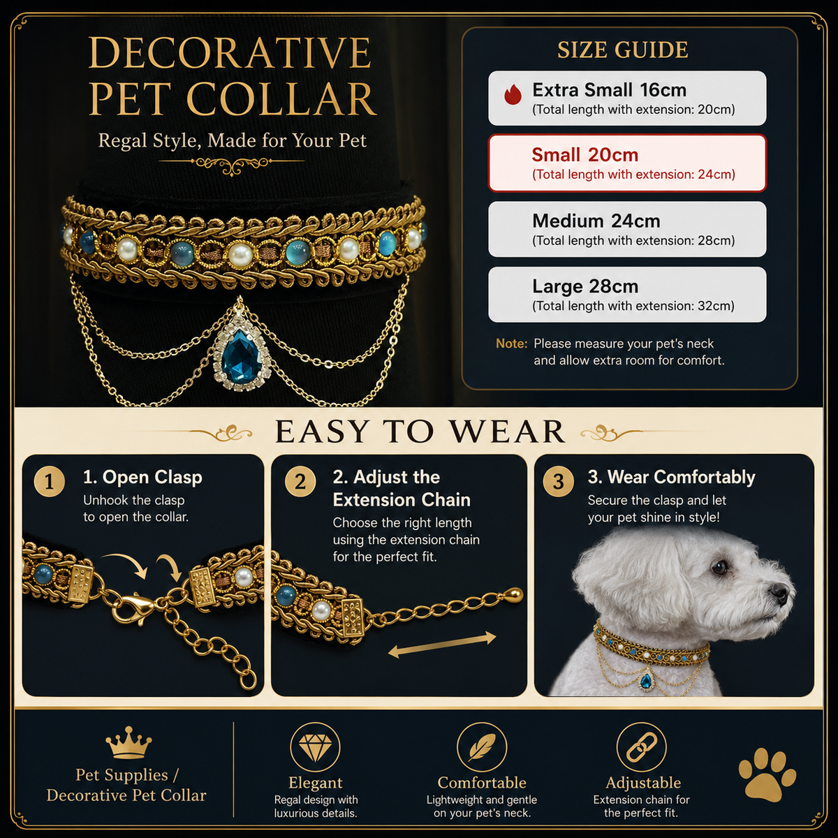 Blue Teardrop Velvet Pet Choker — view 3