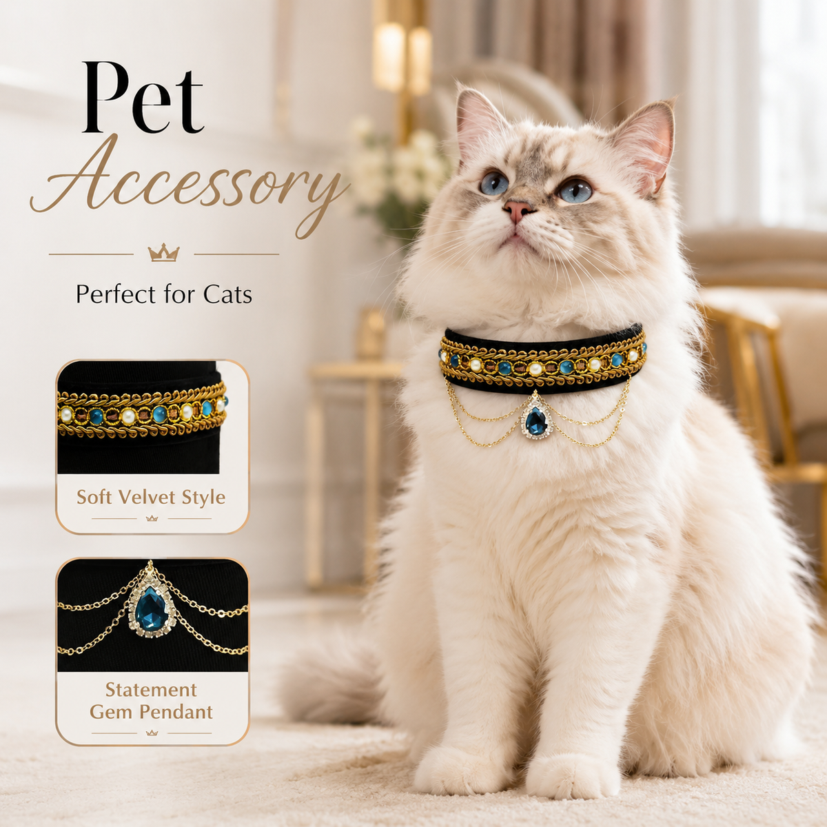 Blue Teardrop Velvet Pet Choker — view 7