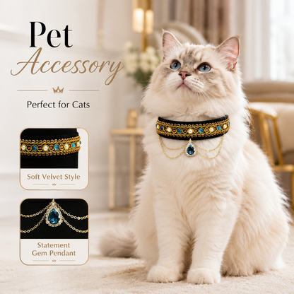 Blue Teardrop Velvet Pet Choker — view 7