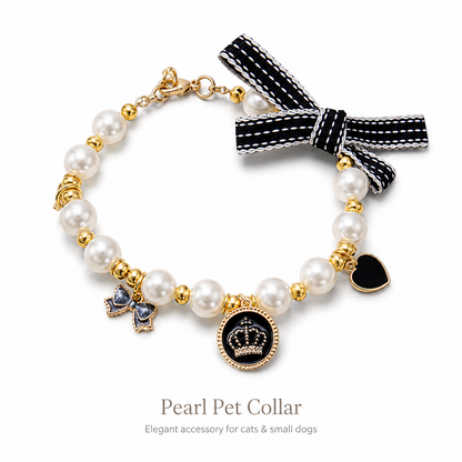 Ivory Pearl Bow & Crown Pet Necklace — view 1