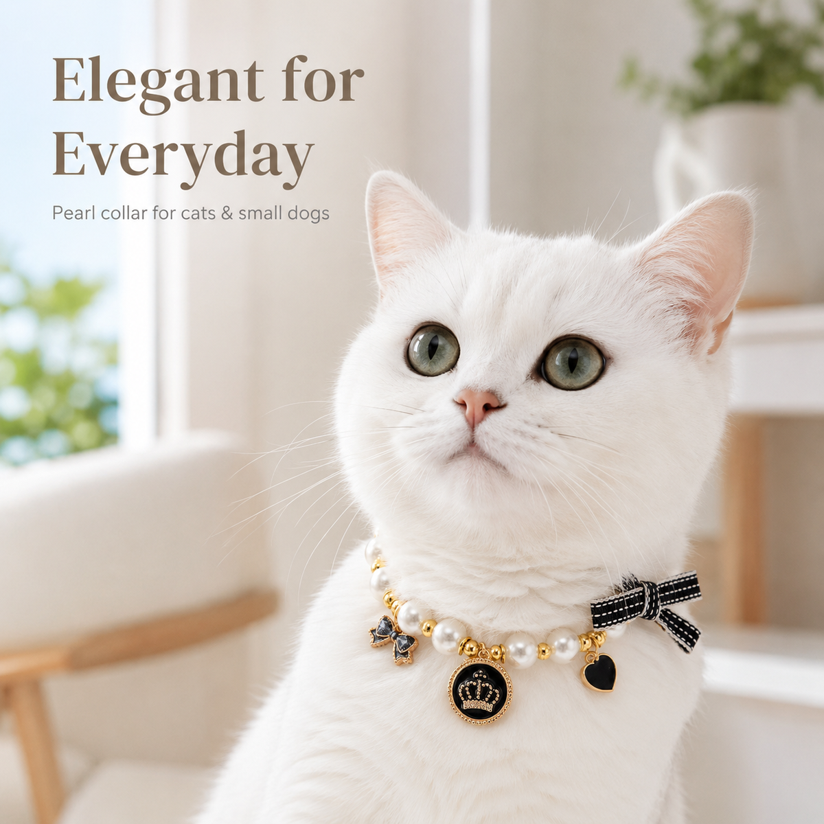 Ivory Pearl Bow & Crown Pet Necklace — view 2