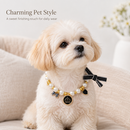 Ivory Pearl Bow & Crown Pet Necklace — view 3
