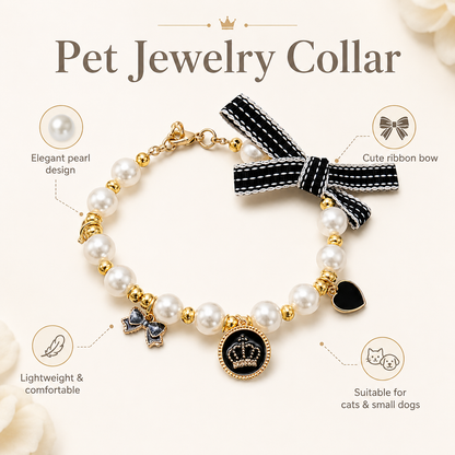 Ivory Pearl Bow & Crown Pet Necklace — view 6