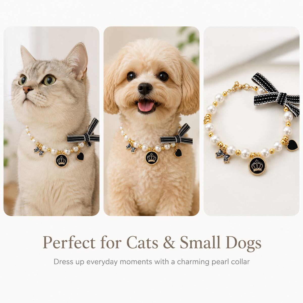 Ivory Pearl Bow & Crown Pet Necklace — view 8