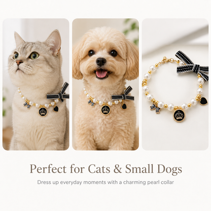 Ivory Pearl Bow & Crown Pet Necklace — view 8