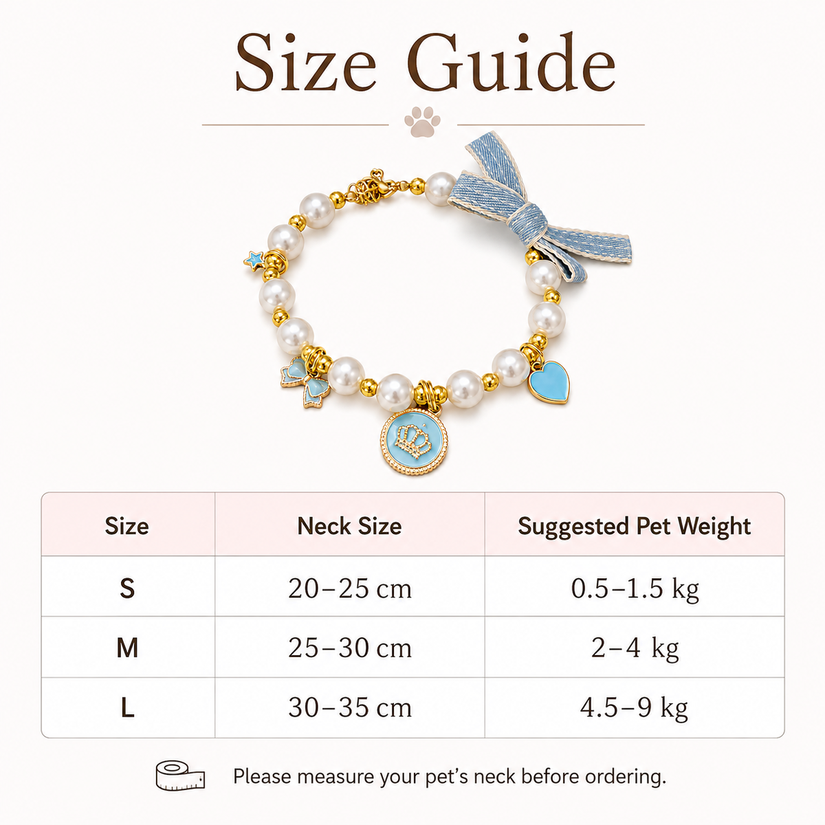 Light Blue Pearl Bow & Crown Pet Necklace — view 4