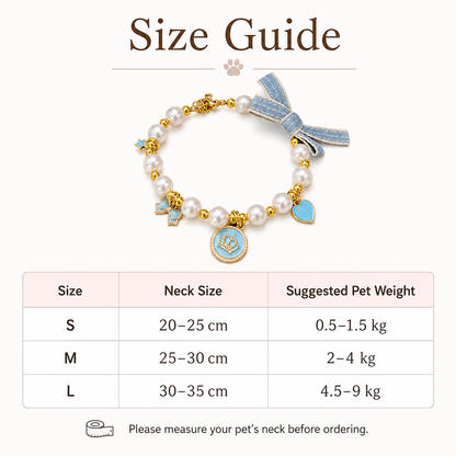 Light Blue Pearl Bow & Crown Pet Necklace — view 4