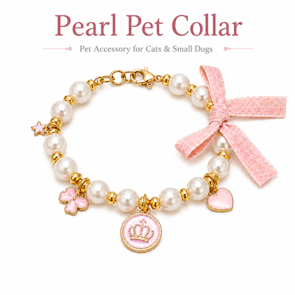 Pink Pearl Bow & Crown Pet Necklace — view 4