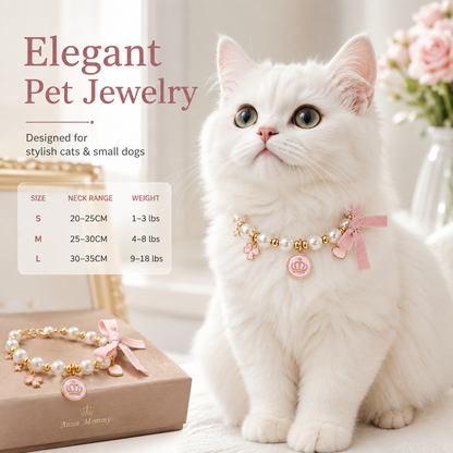 Pink Pearl Bow & Crown Pet Necklace — view 5