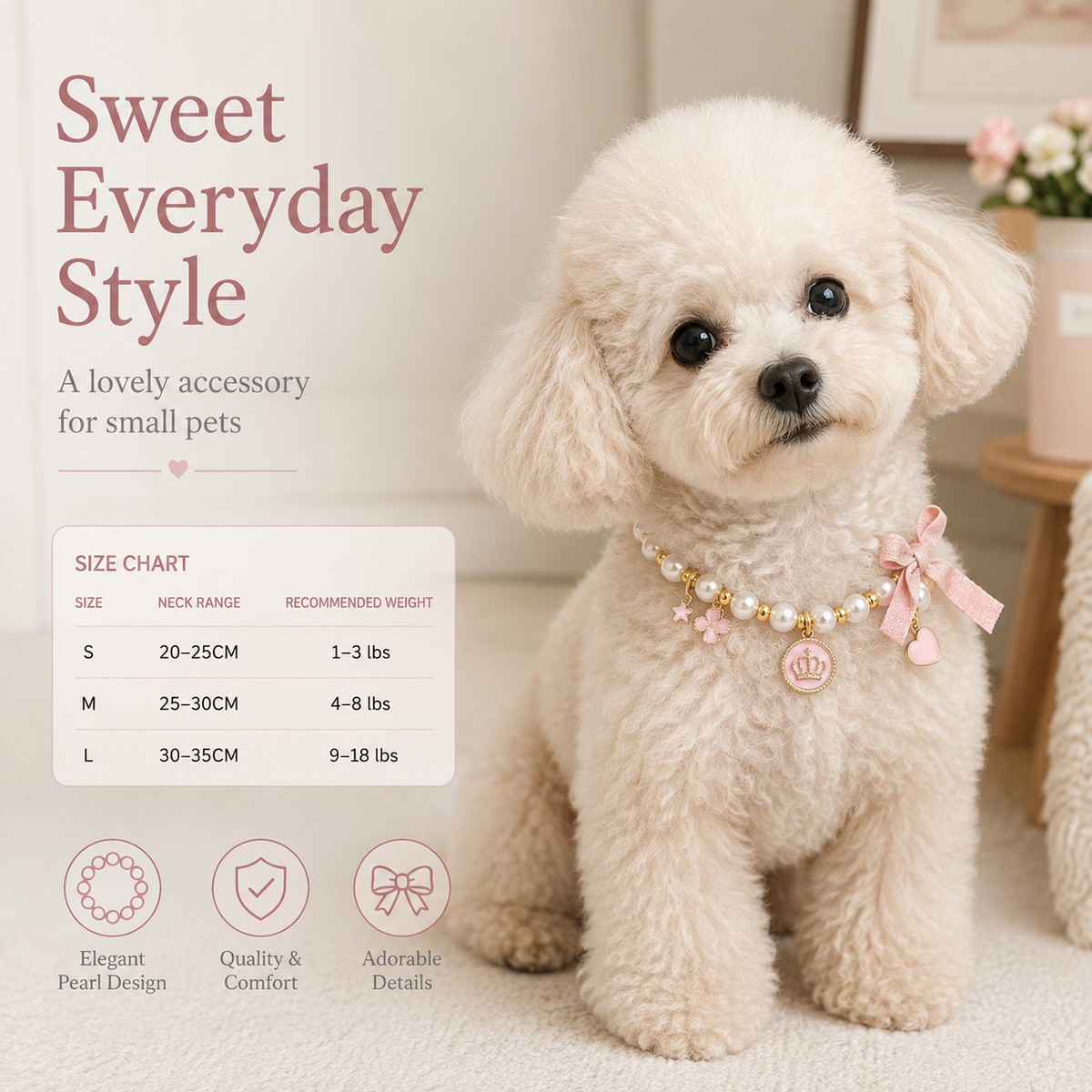 Pink Pearl Bow & Crown Pet Necklace — view 6