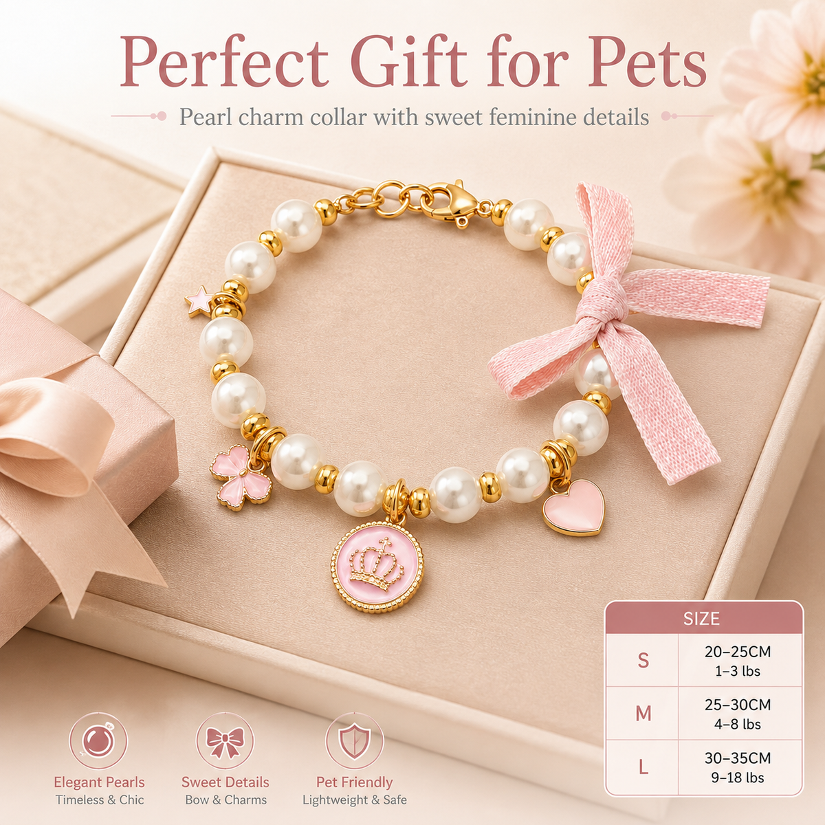 Pink Pearl Bow & Crown Pet Necklace — view 7