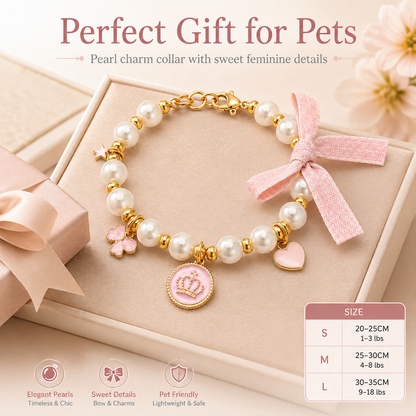 Pink Pearl Bow & Crown Pet Necklace — view 7