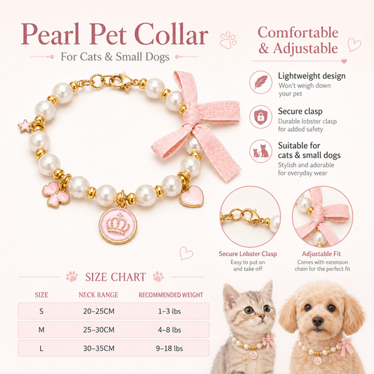 Pink Pearl Bow & Crown Pet Necklace — view 2