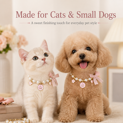 Pink Pearl Bow & Crown Pet Necklace — view 3