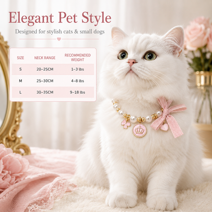 Pink Pearl Bow & Crown Pet Necklace — view 1