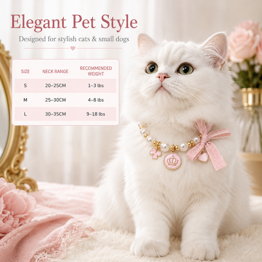 Pink Pearl Bow & Crown Pet Necklace — view 1