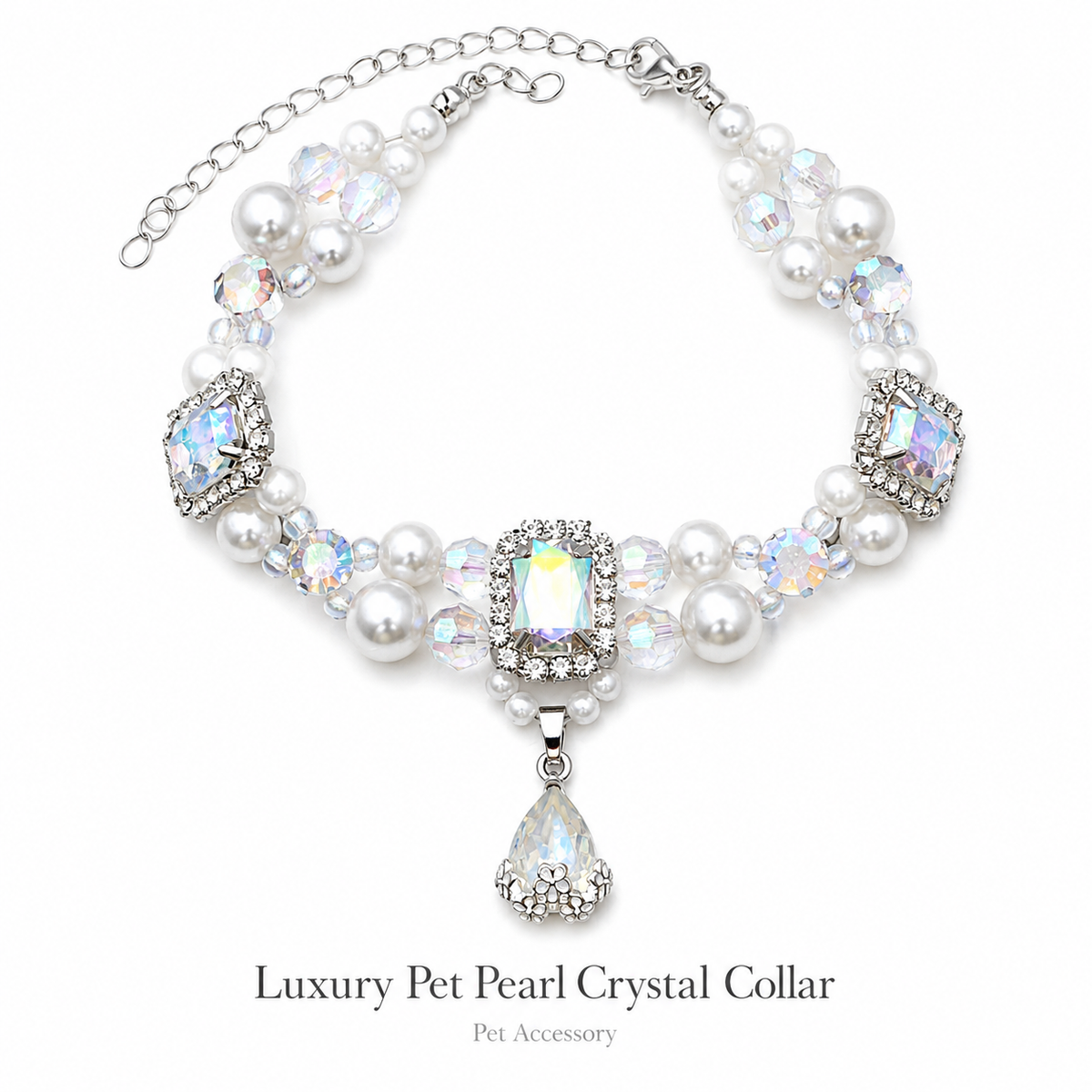 Iridescent Crystal Pearl Pet Necklace — view 6
