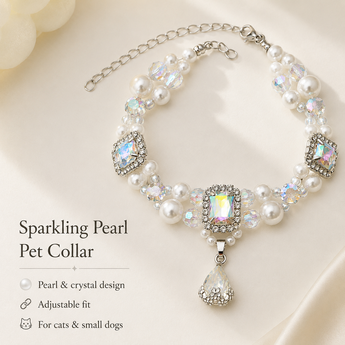 Iridescent Crystal Pearl Pet Necklace — view 7