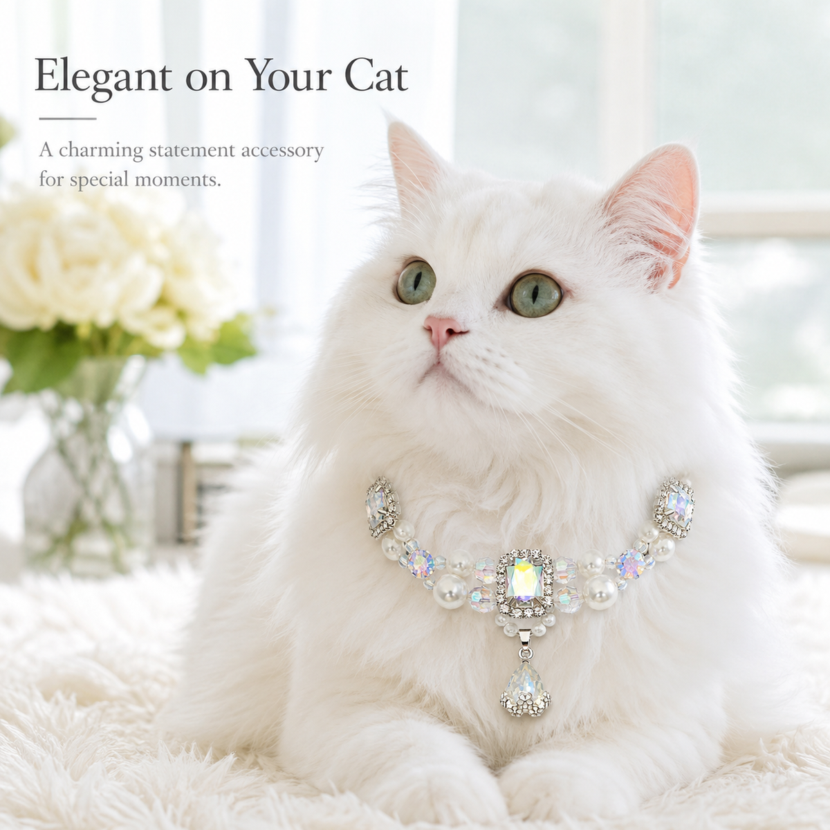 Iridescent Crystal Pearl Pet Necklace — view 8