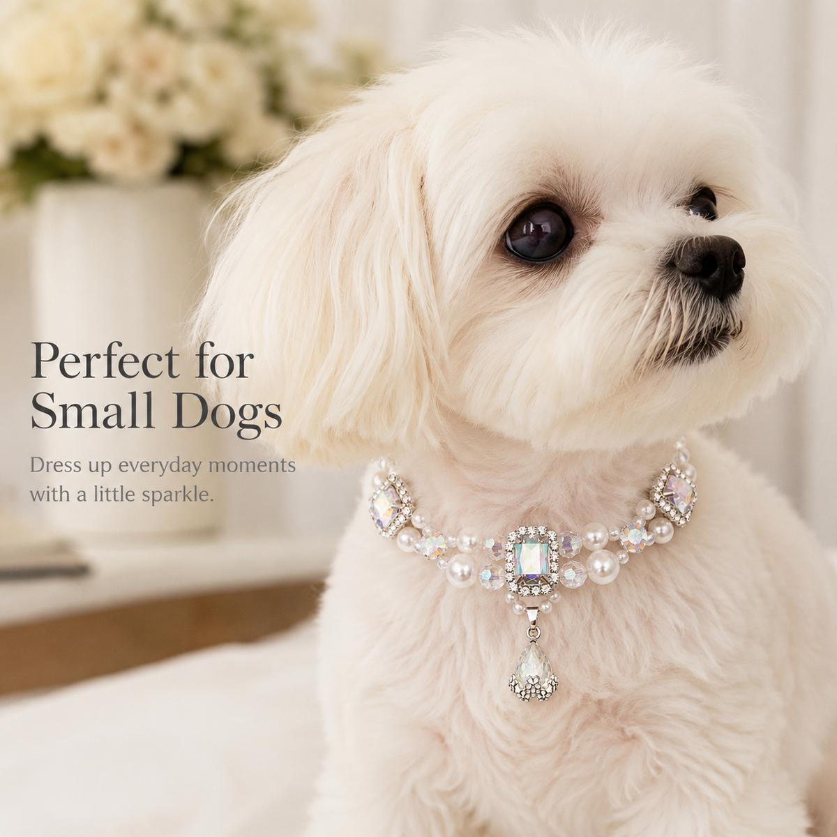 Iridescent Crystal Pearl Pet Necklace — view 4