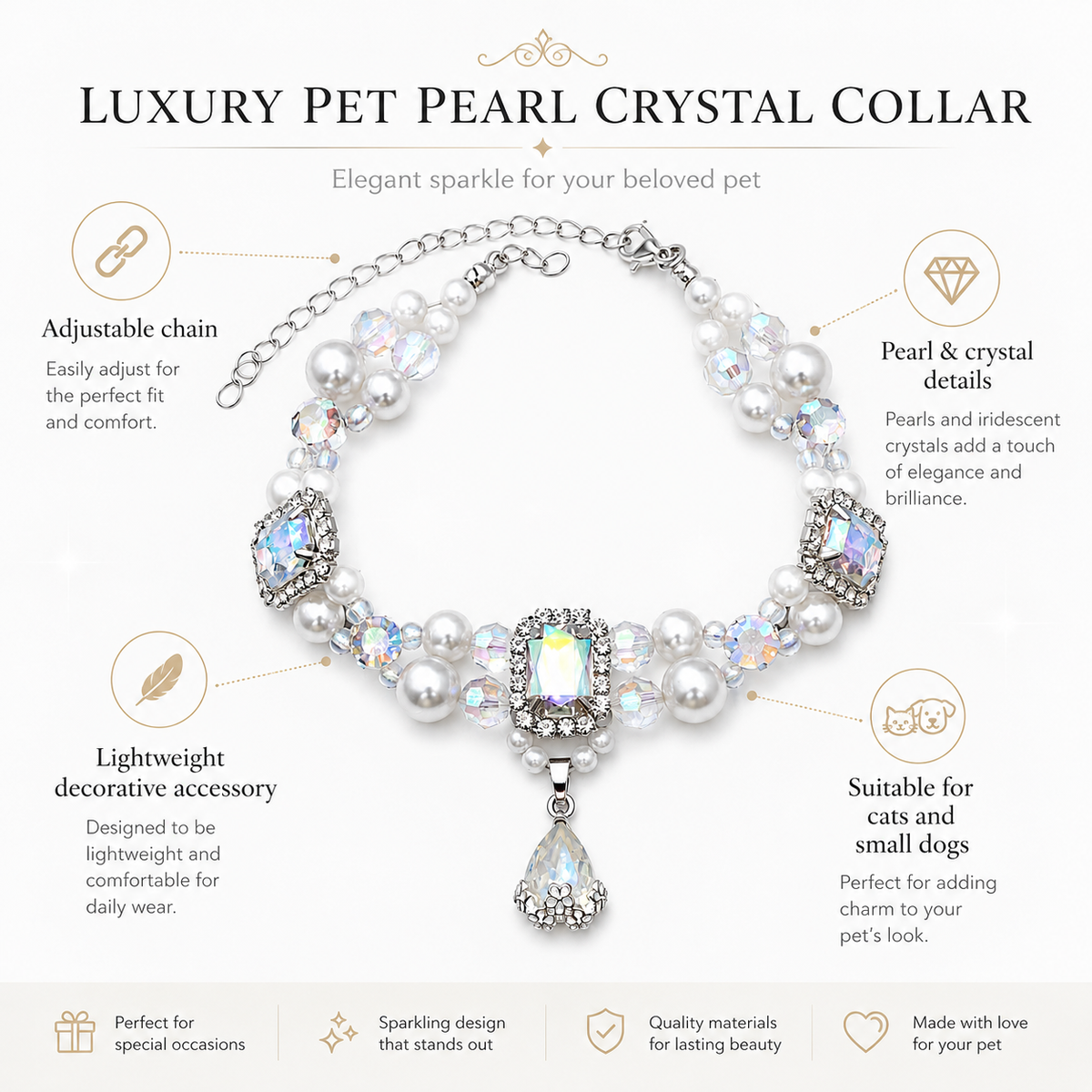 Iridescent Crystal Pearl Pet Necklace — view 2