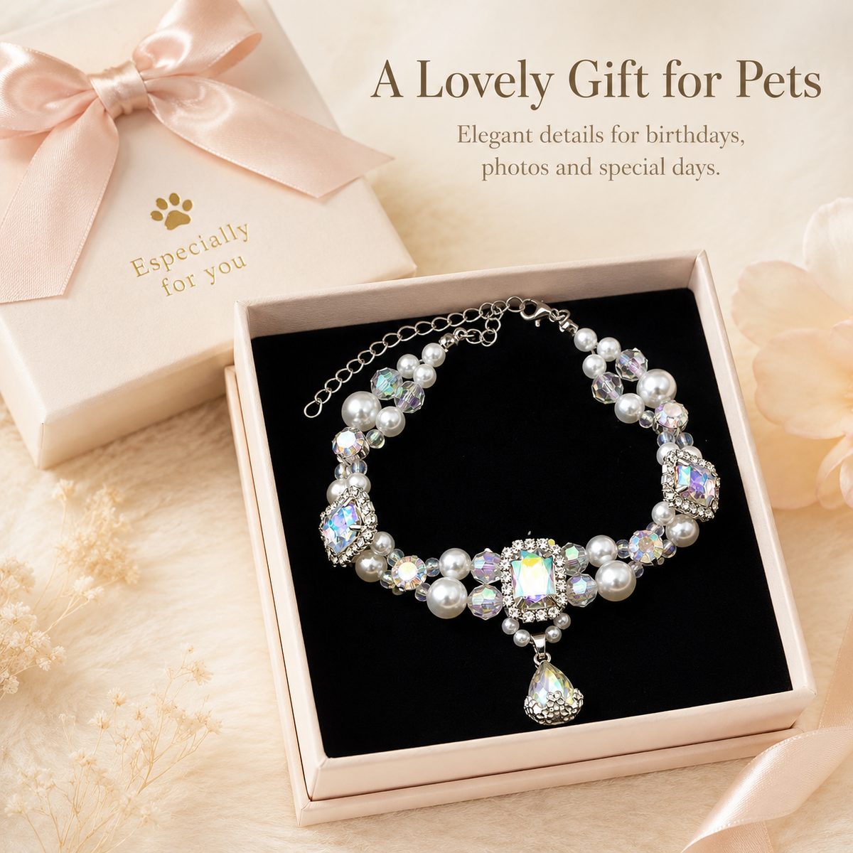 Iridescent Crystal Pearl Pet Necklace — view 3