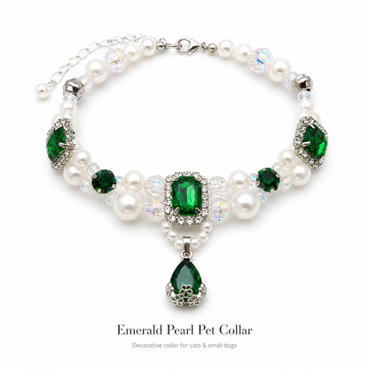 Emerald Pearl & Crystal Pet Necklace — view 7