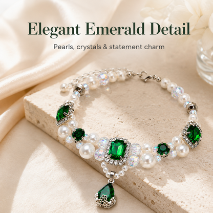 Emerald Pearl & Crystal Pet Necklace — view 8