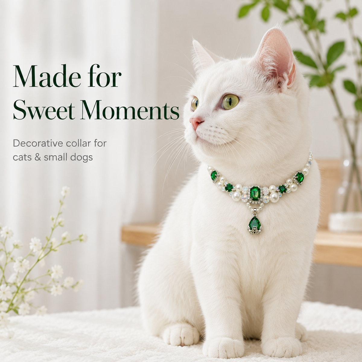 Emerald Pearl & Crystal Pet Necklace — view 6