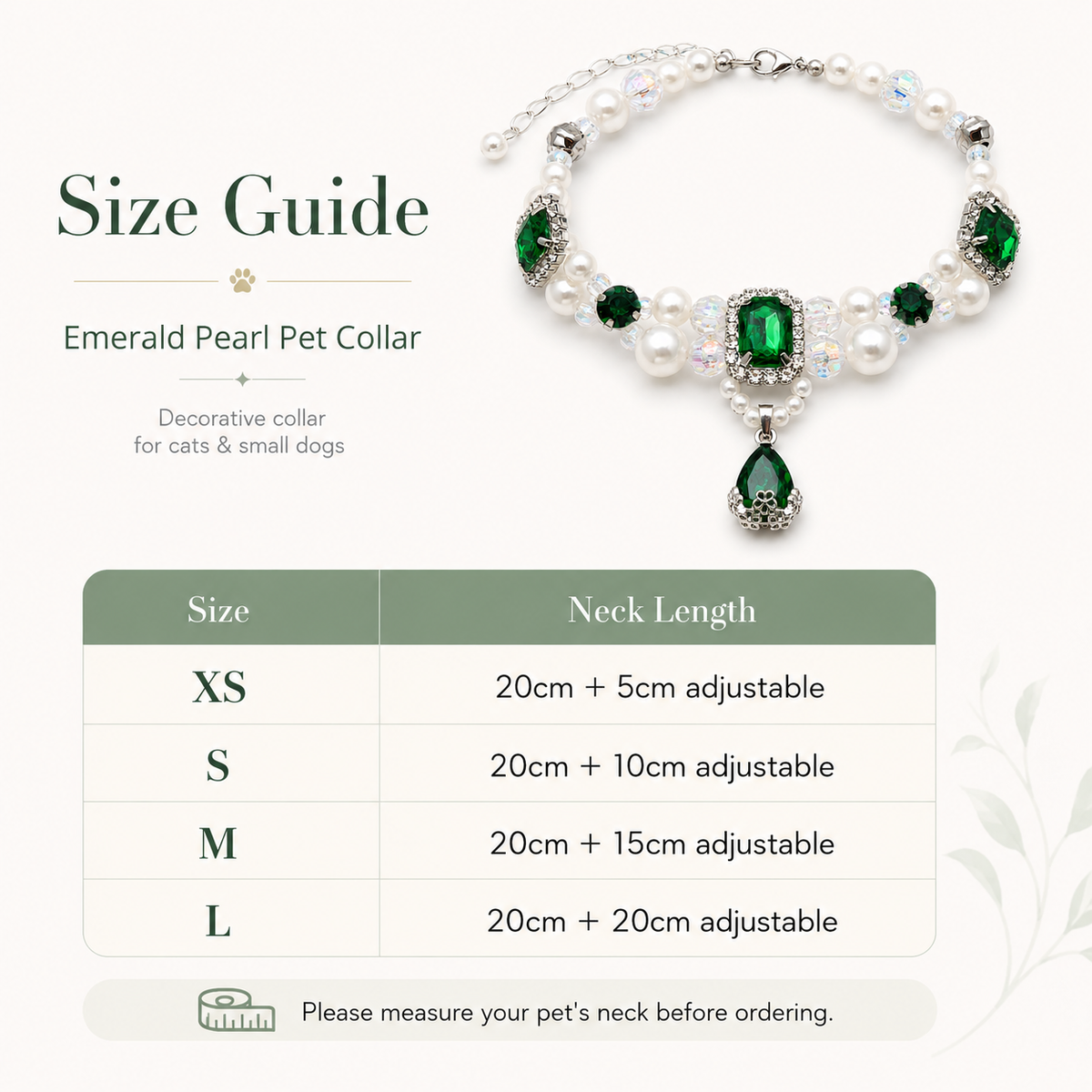 Emerald Pearl & Crystal Pet Necklace — view 4