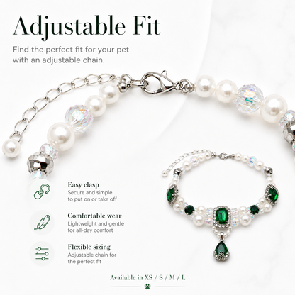 Emerald Pearl & Crystal Pet Necklace — view 2