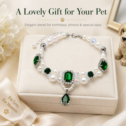 Emerald Pearl & Crystal Pet Necklace — view 3