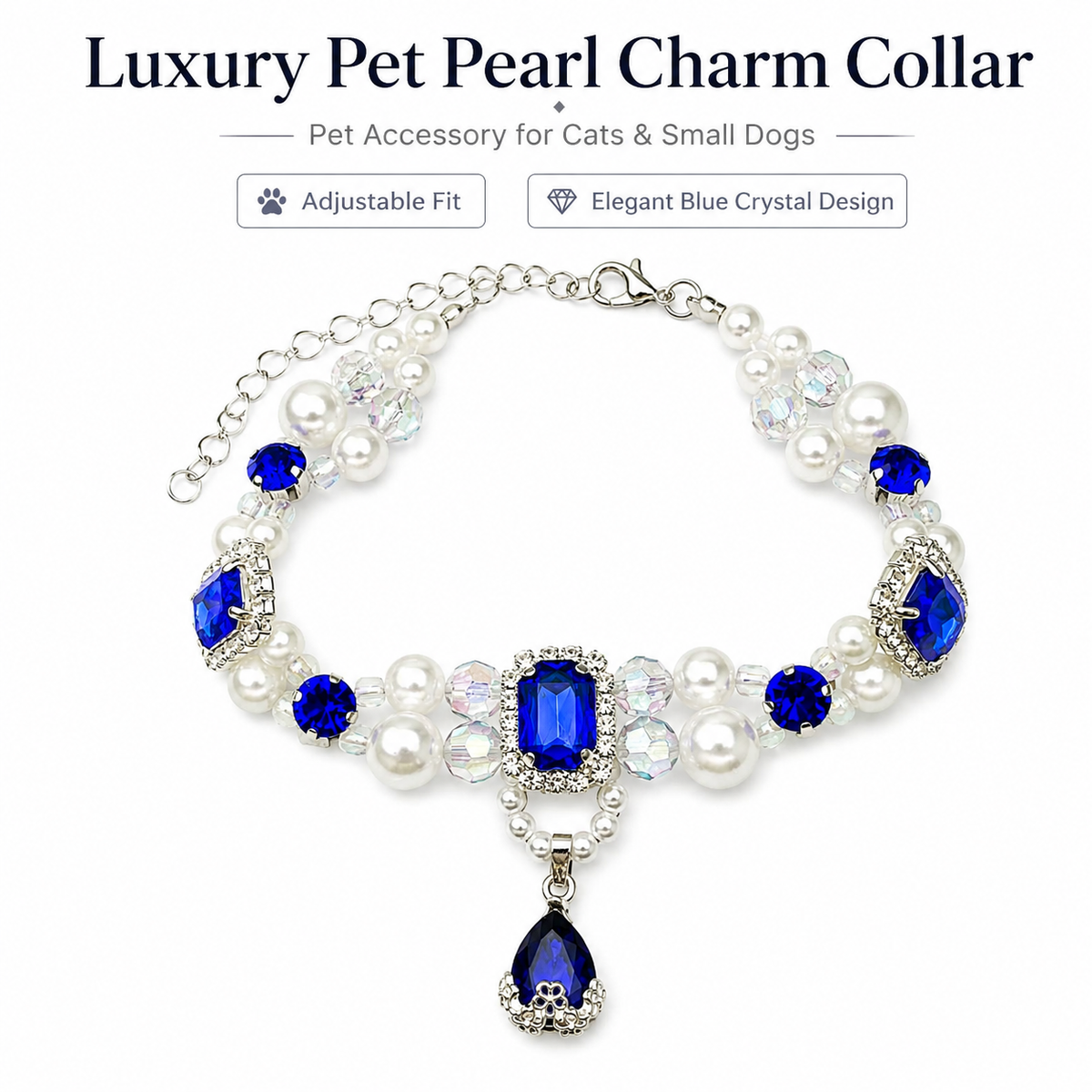 Sapphire Pearl & Crystal Pet Necklace — view 6