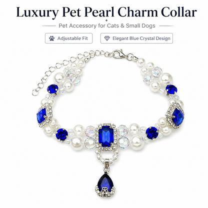 Sapphire Pearl & Crystal Pet Necklace — view 6