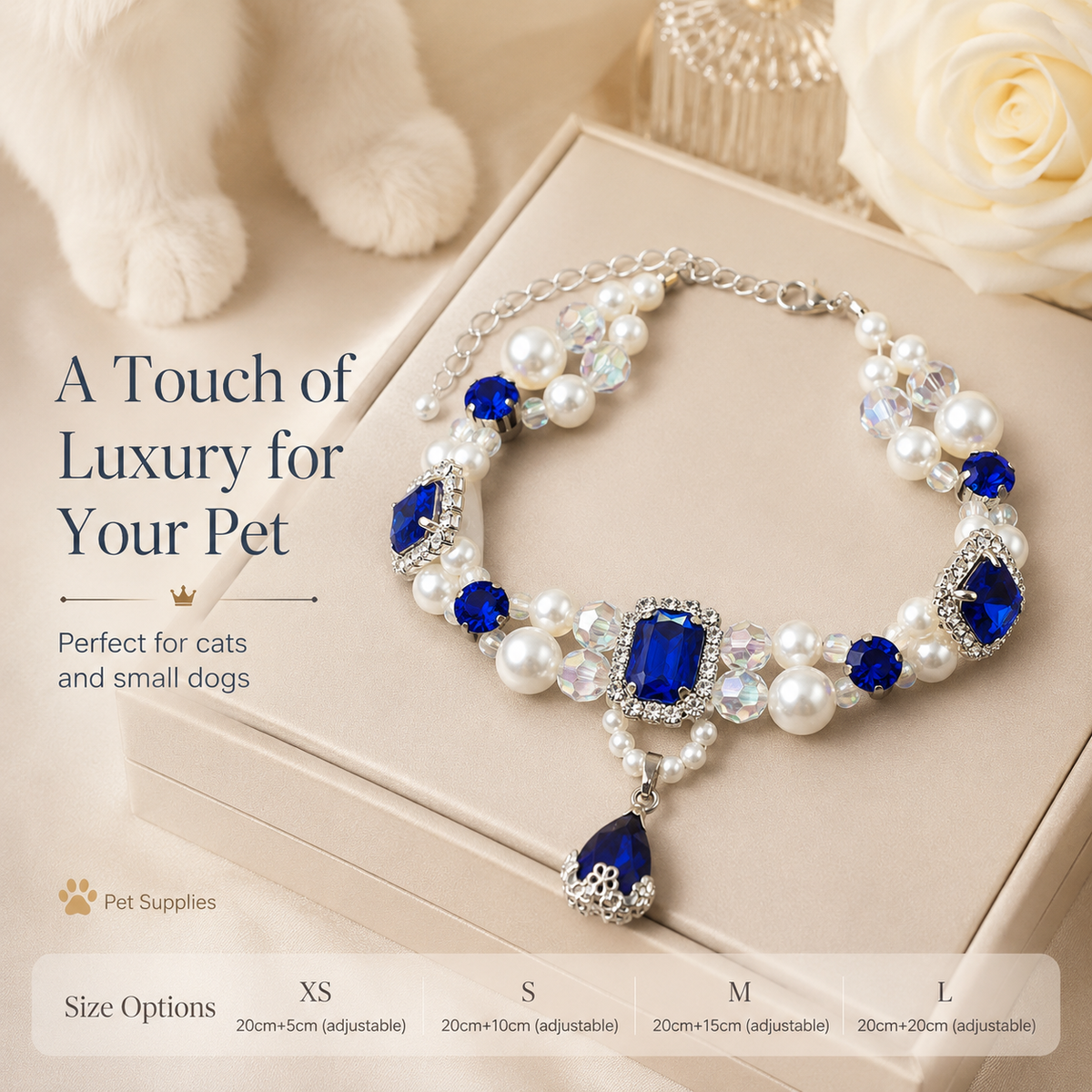 Sapphire Pearl & Crystal Pet Necklace — view 7