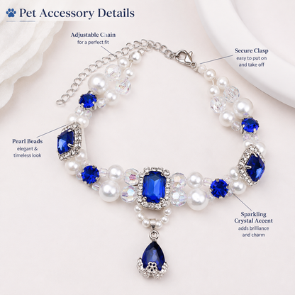 Sapphire Pearl & Crystal Pet Necklace — view 8