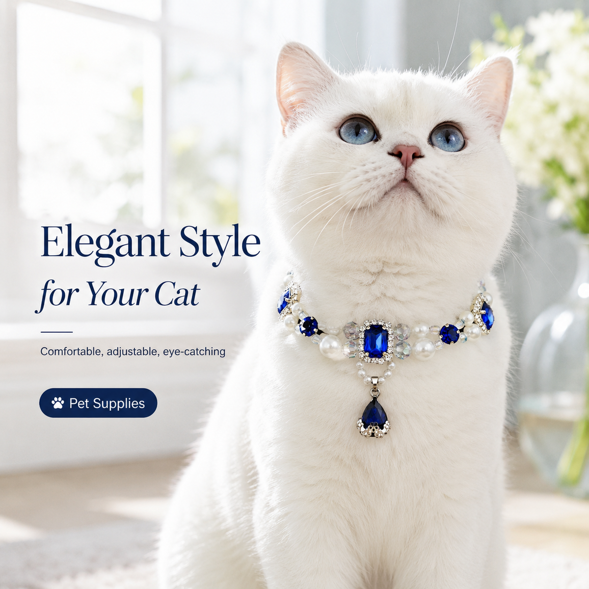 Sapphire Pearl & Crystal Pet Necklace — view 5