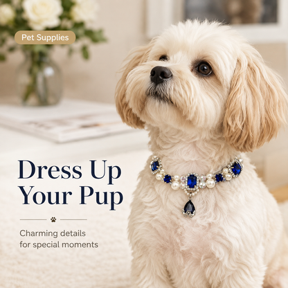 Sapphire Pearl & Crystal Pet Necklace — view 3