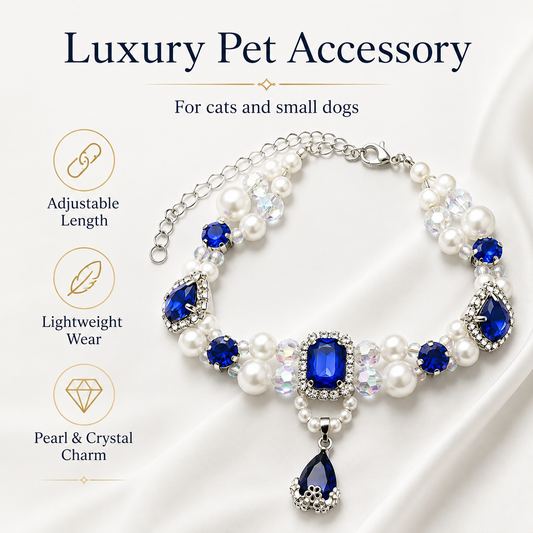Sapphire Pearl & Crystal Pet Necklace — view 1