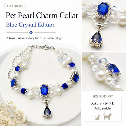 Sapphire Pearl & Crystal Pet Necklace — view 2