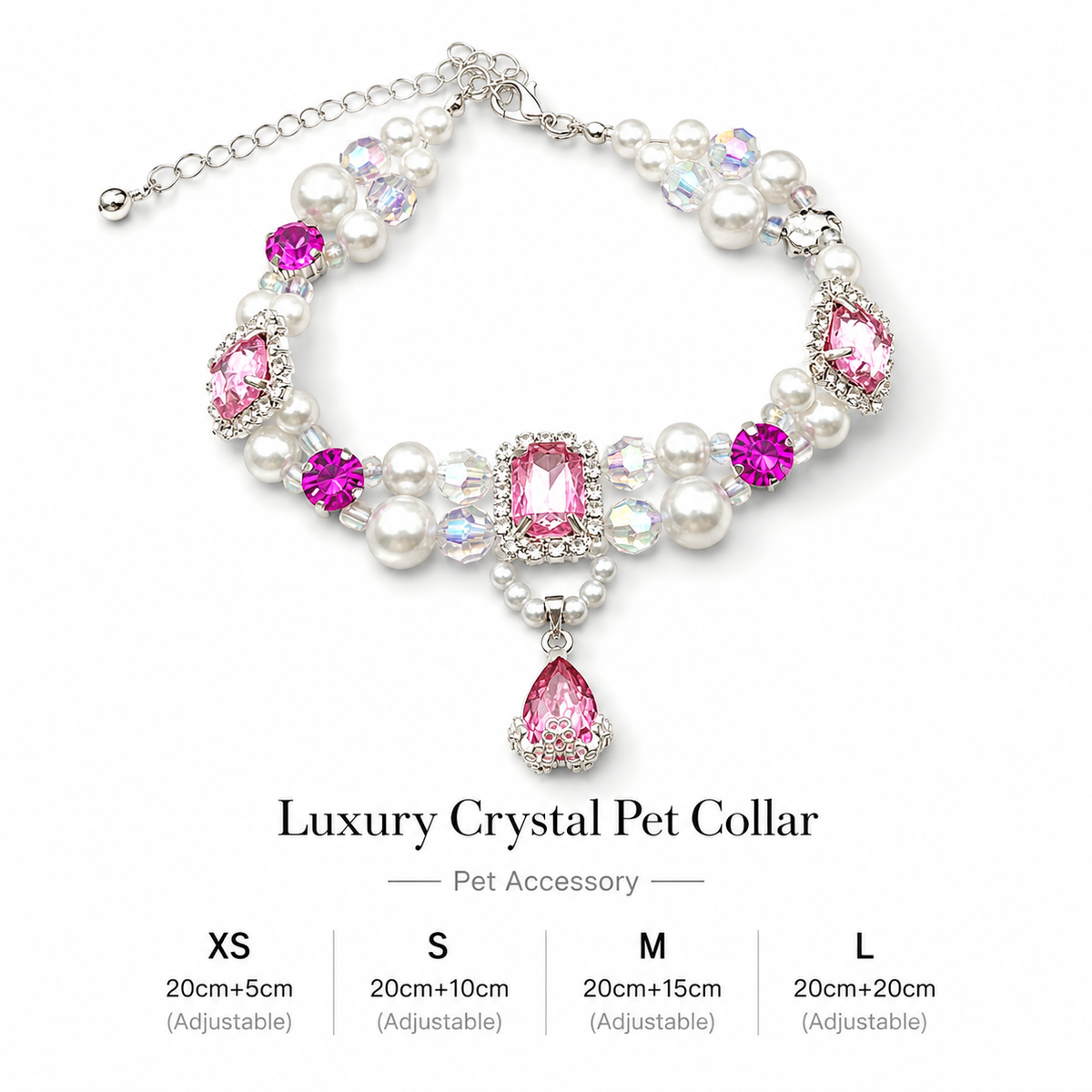 Pink Crystal Pearl Pet Collar — view 4