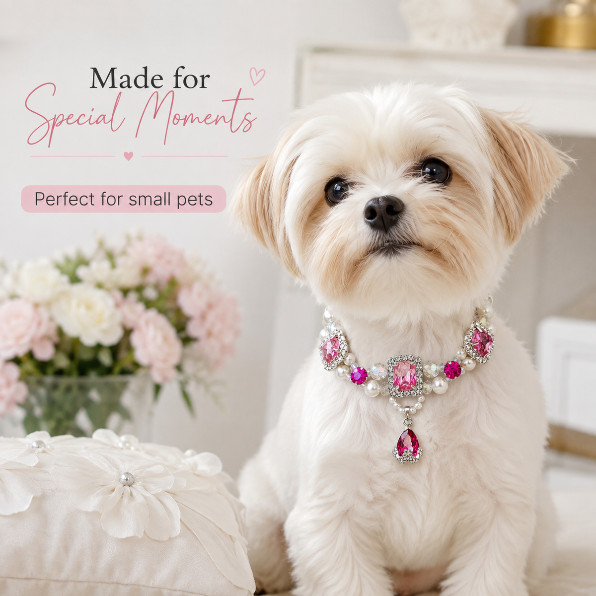 Pink Crystal Pearl Pet Collar — view 7