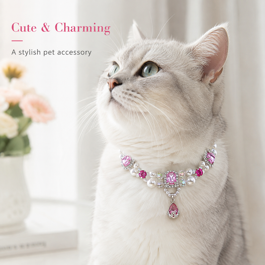 Pink Crystal Pearl Pet Collar — view 1