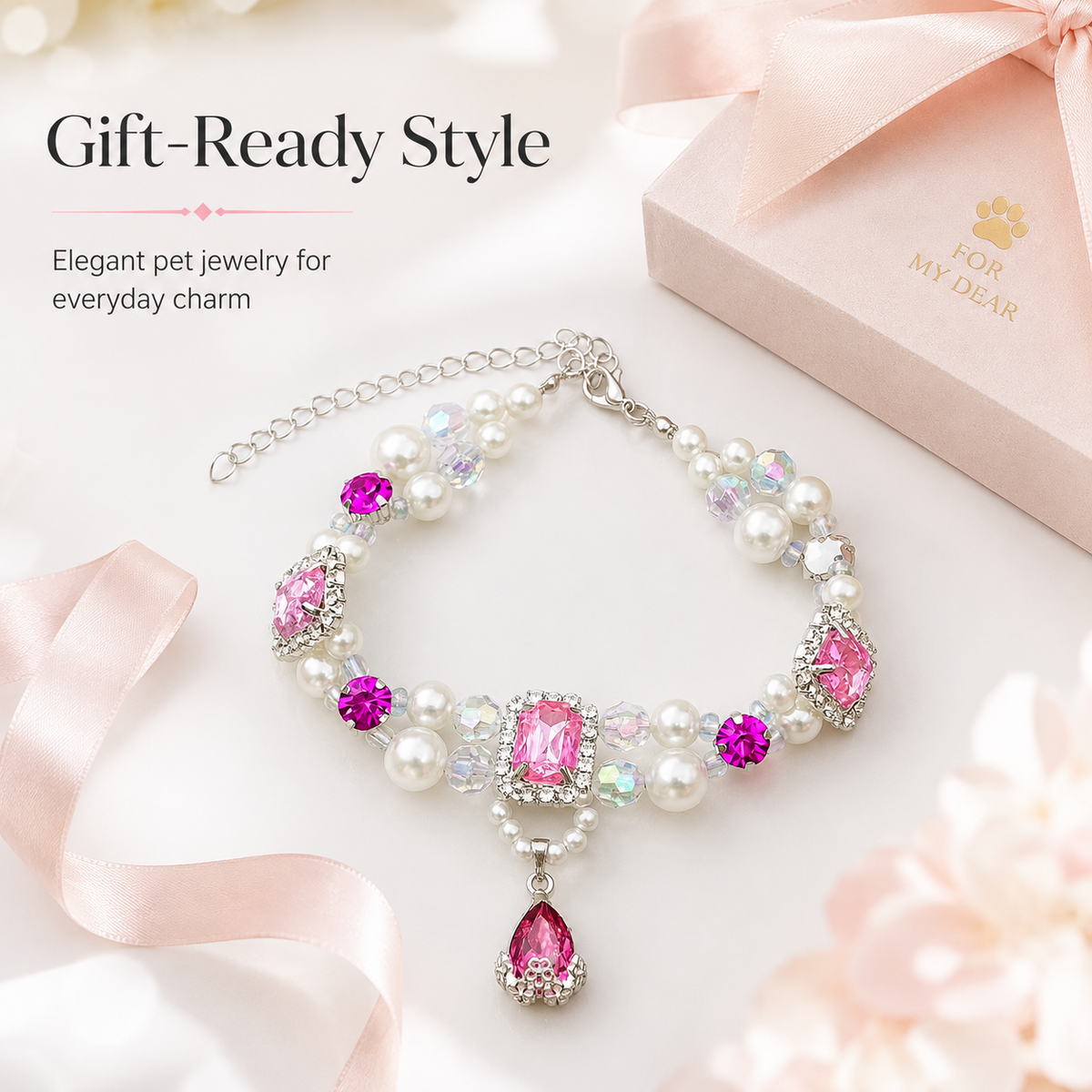 Pink Crystal Pearl Pet Collar — view 8
