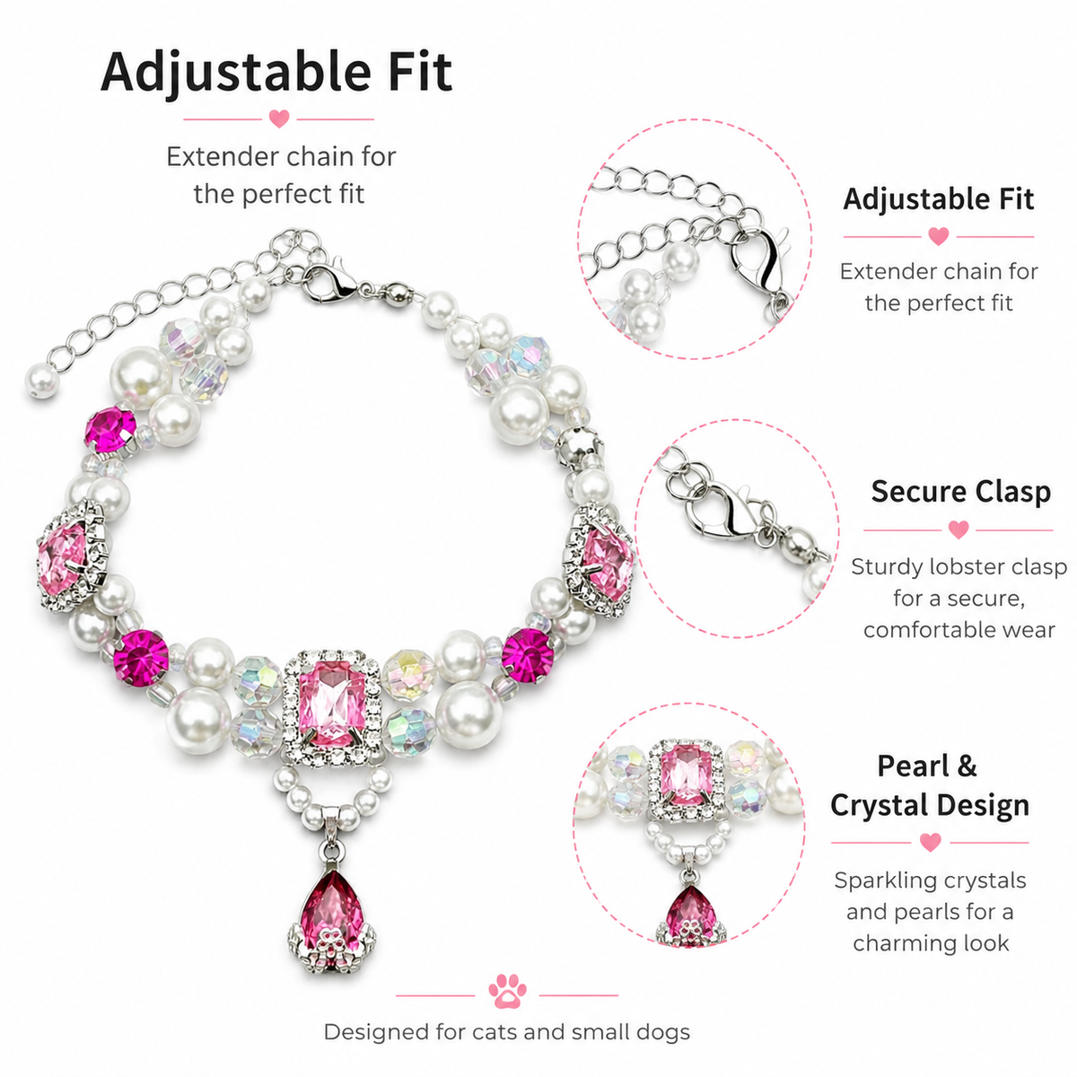 Pink Crystal Pearl Pet Collar — view 2